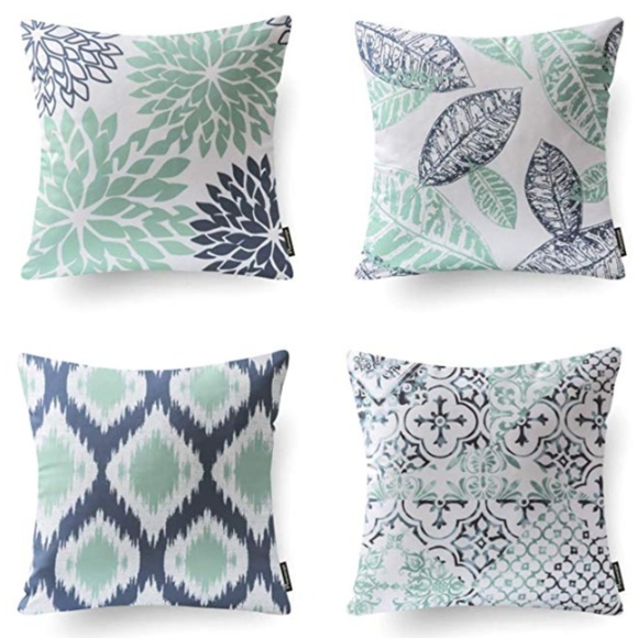 Four Decorative Throw Pillow Cushion Cover, Cyan - Picture 7 of 16